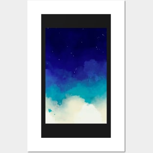 Blue watercolor starry sky background Posters and Art